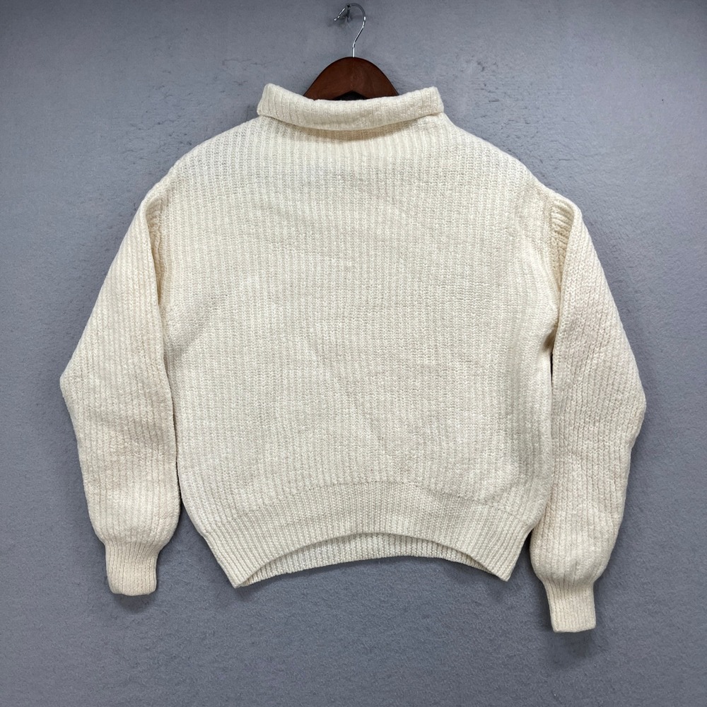 Wilfred Sweater Womens S White Montpellier Wool Ribbed Knit Mock Neck Cozy